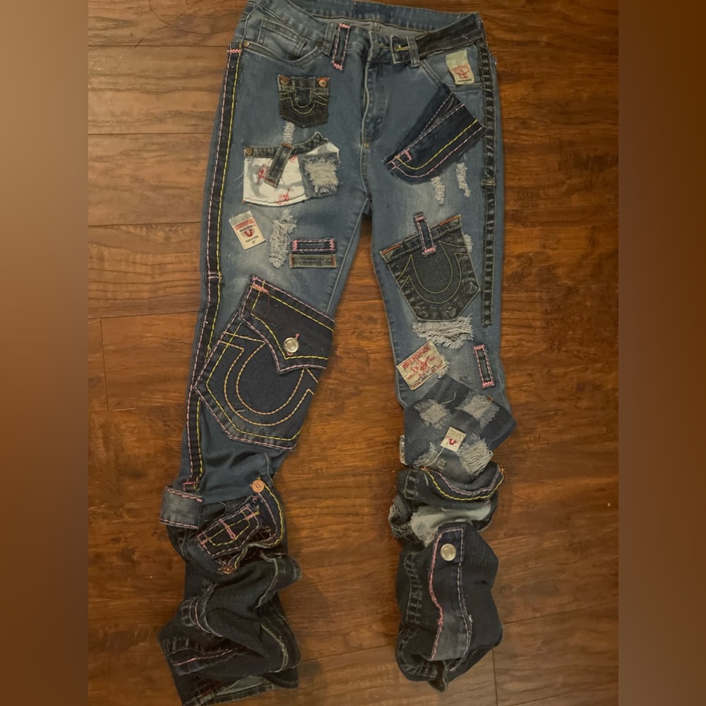 Custom True Religion Patchwork Stacked Jeans - image 2